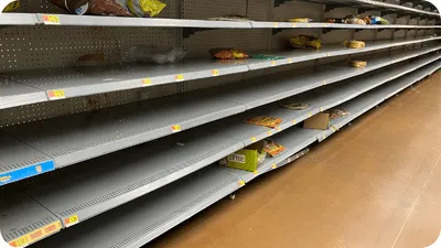 Empty shelves in a grocery store