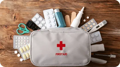 first aid kit with the items inside