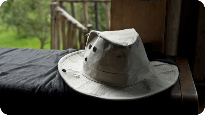 Bushcraft Hat on a chest in a cabin