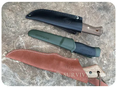 Best Budget Bushcraft Knives Sheaths. Leather Sheath and Polymer Sheath
