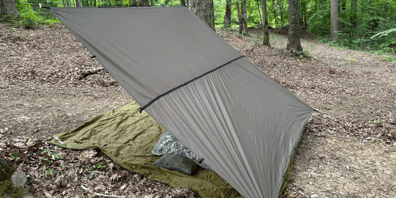 Best Bushcraft Tarp setup in the woods in a lean to configuration
