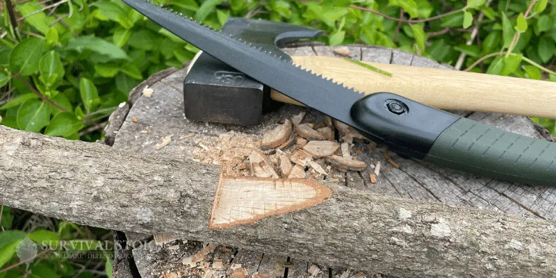 Jasons's bushcraft saw and a notch in a large piece of wood