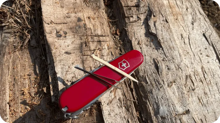 Swiss Army knife with tweezers and toothpick