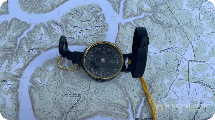 The author's lensatic compass and map