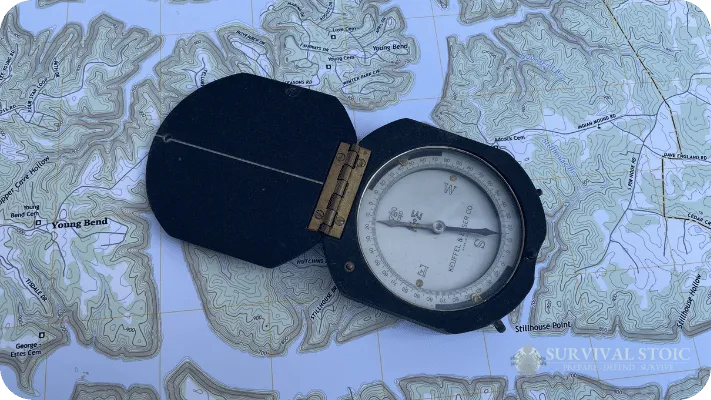 The author's transit compass and map