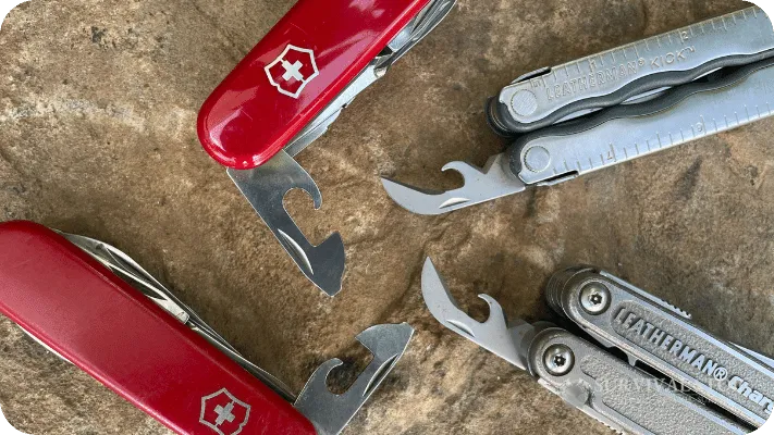 Four can openers on Jason's multitools