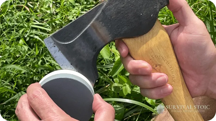 Jason sharpening his bushcraft axe