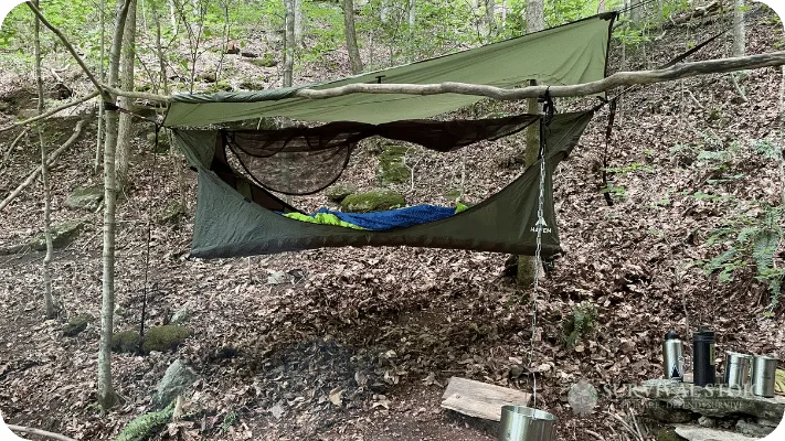 The author's haven tent hammock at a bushcraft campsite