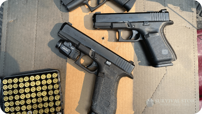 The author comparing the Glock 19 and Glock 17