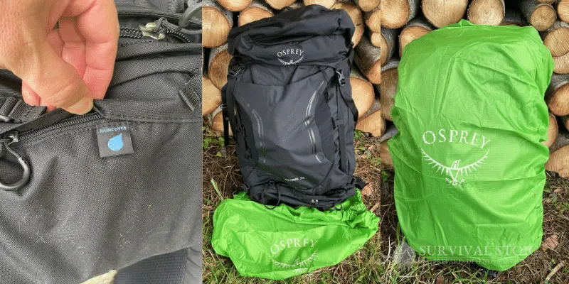 The author showing his bushcraft backpack raincover
