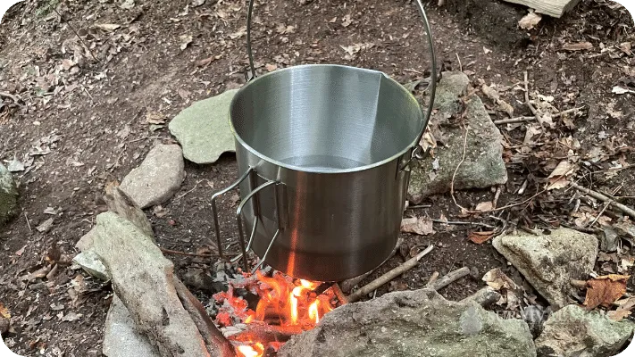The author's Bushcraft Pot over a fire