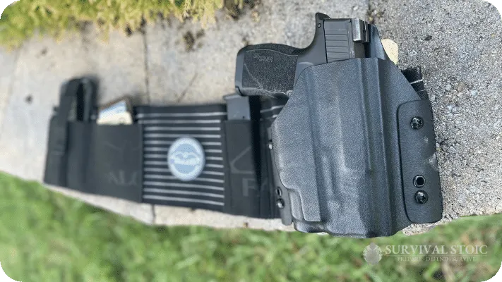 Kristin's belly band holster with a Sig P365XL