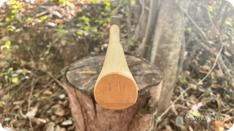 Jason's bushcraft axe showing the alignment of the head to the handle