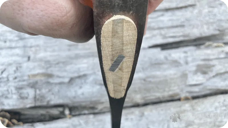 Jason's bushcraft axe showing the grain of the wood in the handle