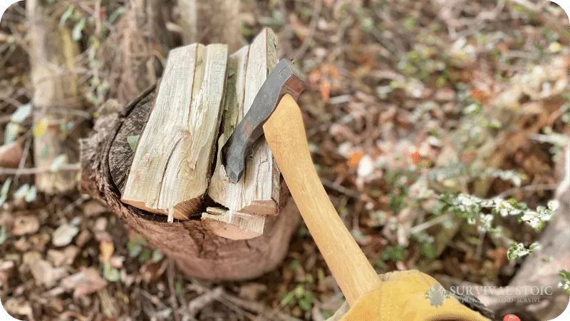 Jason using his bushcraft axe to split wood