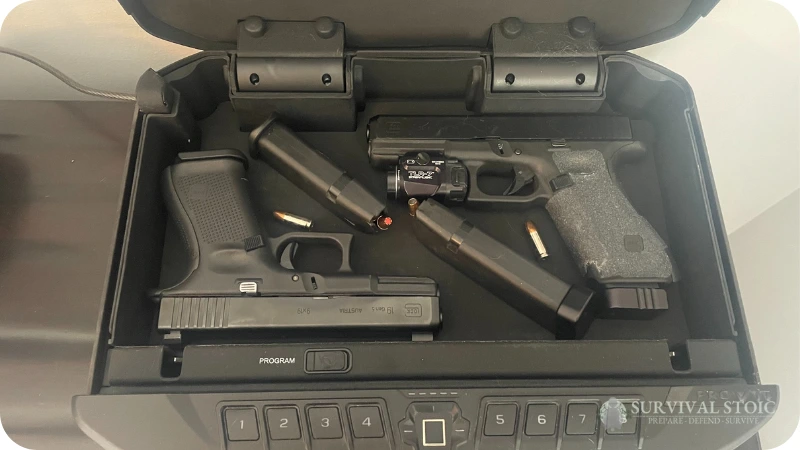Jason's concealed carry gun in his nightstand safe