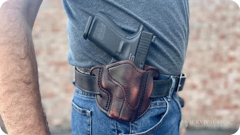 Jason Showing an Open Carry holster with a leather OWB holster and Glock 19