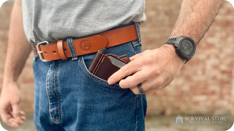 Jason putting the 1791 EDC pocket carrier in his pants pocket