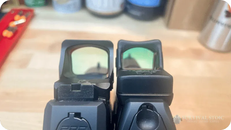 The Holosun 507 Comp compared to the Trijicon RMR, shown from the rear