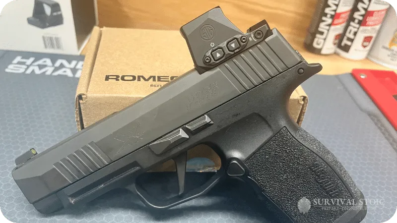 Jason showing his Sig P365XL  with a mounted Romeo X red dot
