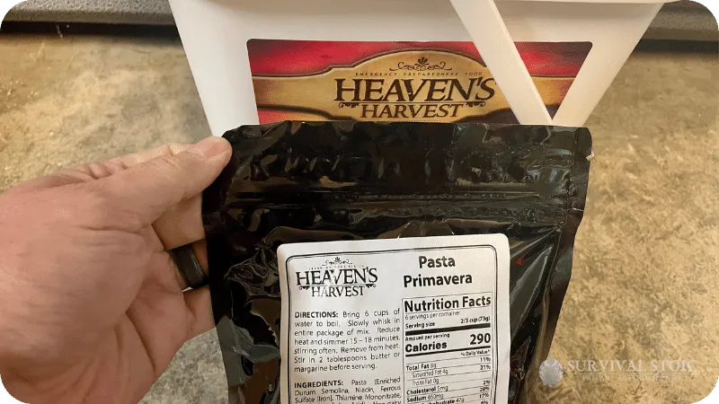 Jason showing the top of the Heavens Harvest meal pouch